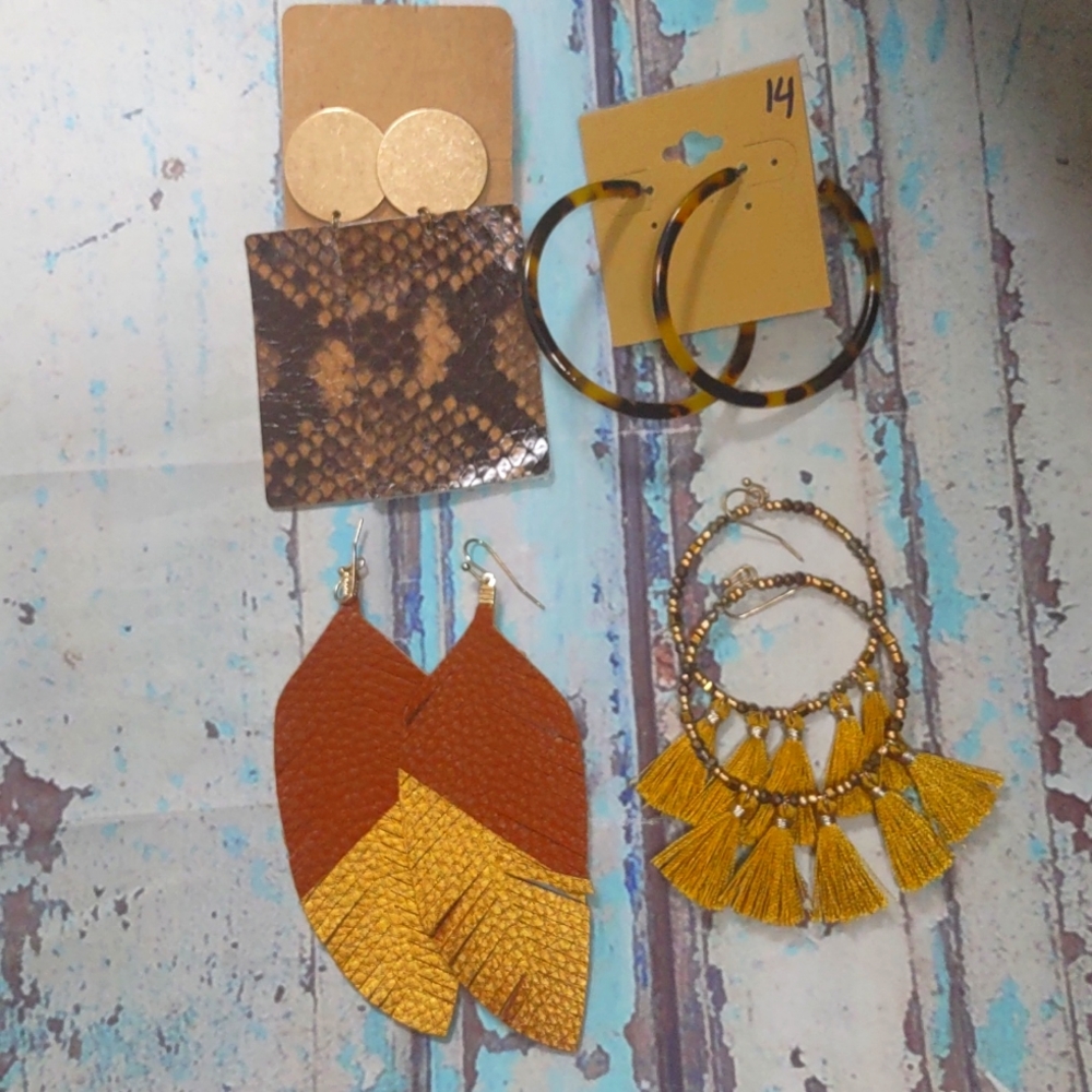 Gold/leather animal print earring bundle